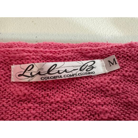 Lu Lu B pullover sweater pink v neck loose fit button detailing 100% cotton Sz M - Picture 6 of 7
